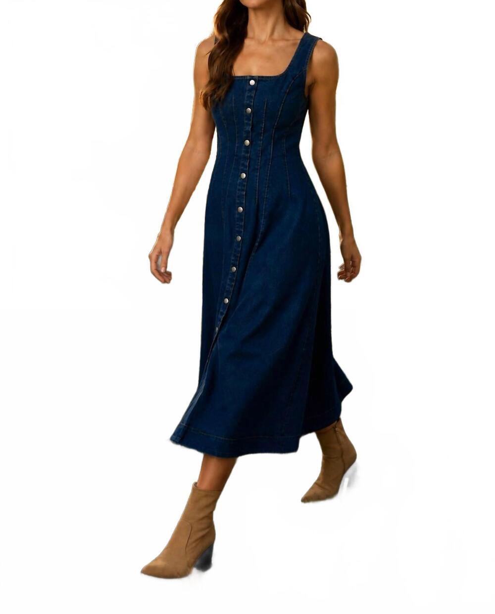 NEW BLU PEPPER button down seam detail midi dress in denim